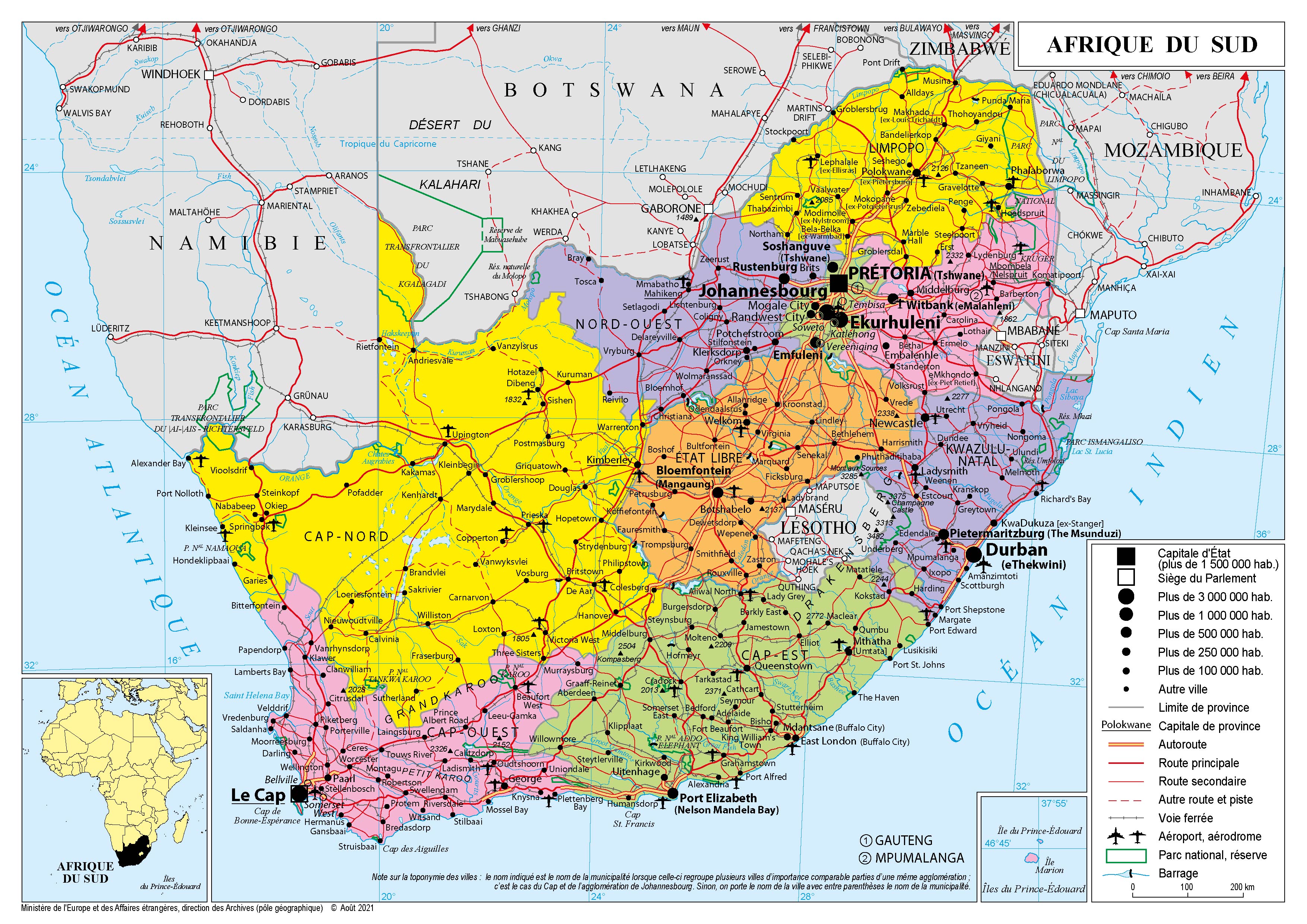 carte de l afrique du sud en francais Présentation de l'Afrique du Sud   Ministère de l'Europe et des 