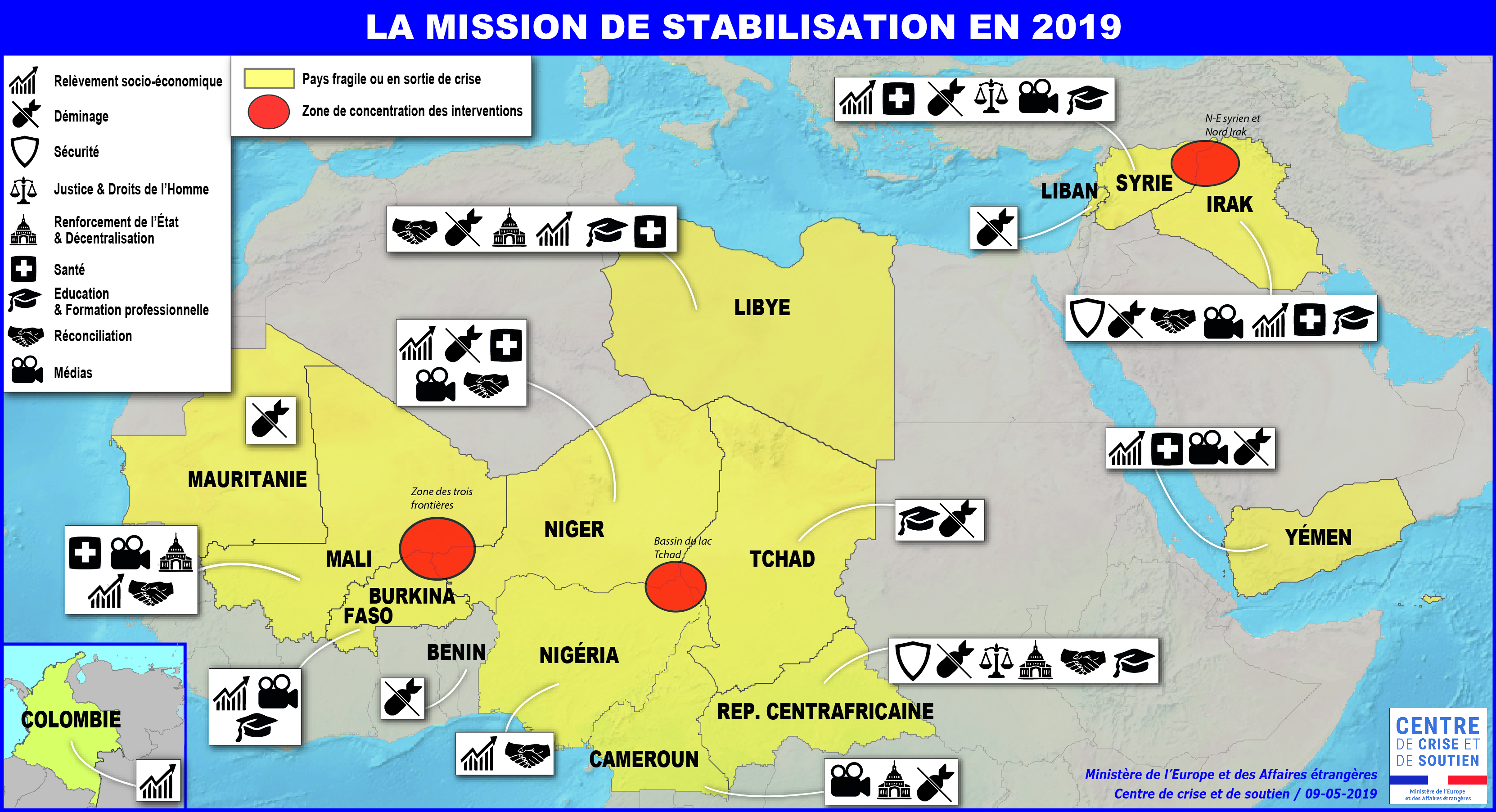 Carte des missions de stabilisation en Afrique et au Proche-Orient